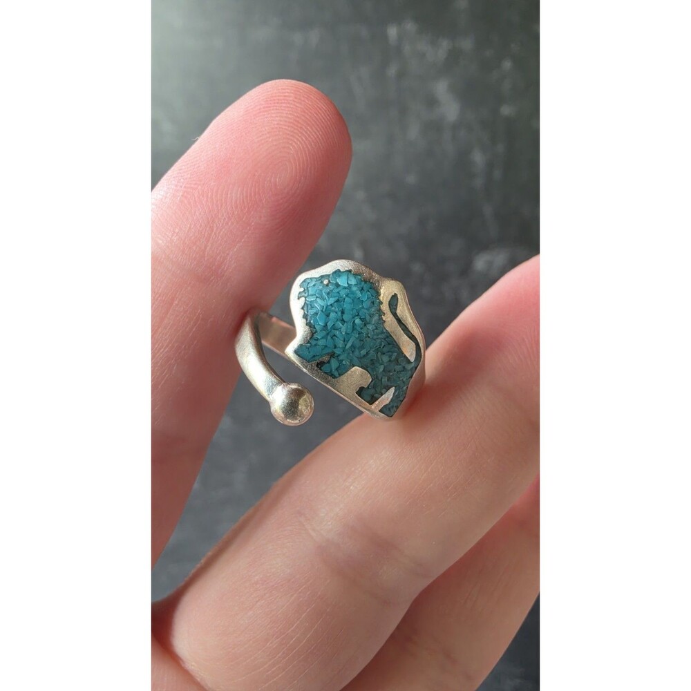 925 Sterling Silver Turquoise Lion Wrap Ring SIZE US 7 Vintage